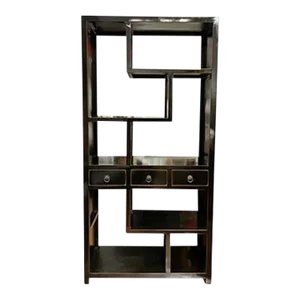 1990s Asian Treasure Display Bookcase- Black Lacquer