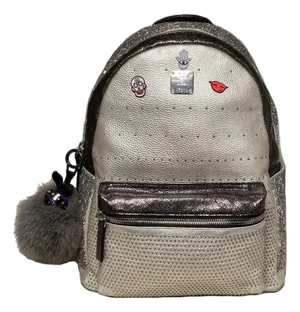 MCM Special Edition Silver Leather Swarovski Crystal Backpack with Rabbit Charm