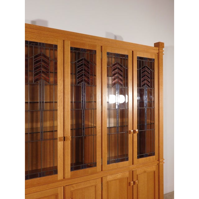 Gold Frank Lloyd Wright Style Tiger Oak China Display Cabinet by Swartzendruber For Sale - Image 8 of 18