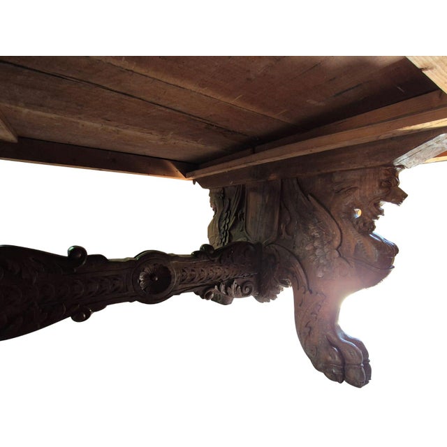 Wood Antique Renaissance Revival Carved Walnut Refectory Table, 1850 For Sale - Image 7 of 18