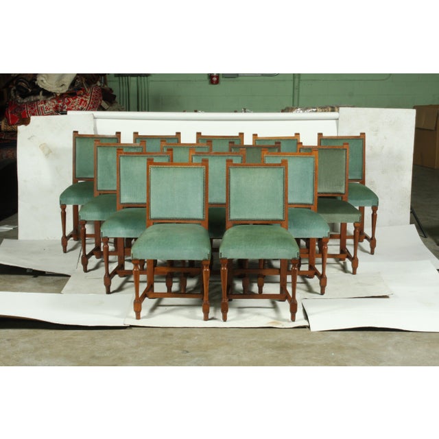 Vintage Set Of 14 French Mission Oak Refectory Dining Room Chairs