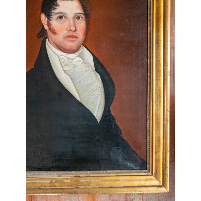 Wood 19th Century American Folk Art Portrait Painting of a Gentleman, Style of Ammi Phillips For Sale - Image 7 of 16