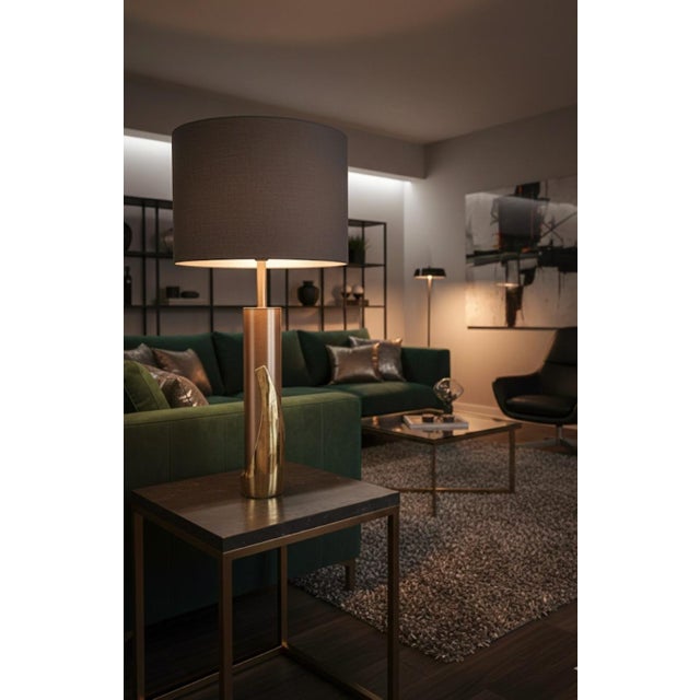 Brass 1960s Mid Century Modern Cylindrical Tall Slim Modern Brushed Brass Table Lamp by Laurel Company For Sale - Image 8 of 9