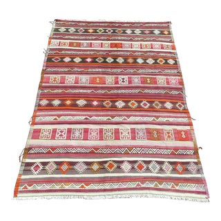 1960s Area Rugs Boho Rug Vintage Wool Rug 5x8 Rug Turkish Kilim Handmade Kelim - 57"x91" For Sale