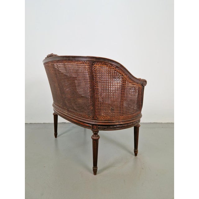 Wood Antique Louis XVI-Style Wooden Wicker Bench, 1880 For Sale - Image 7 of 18