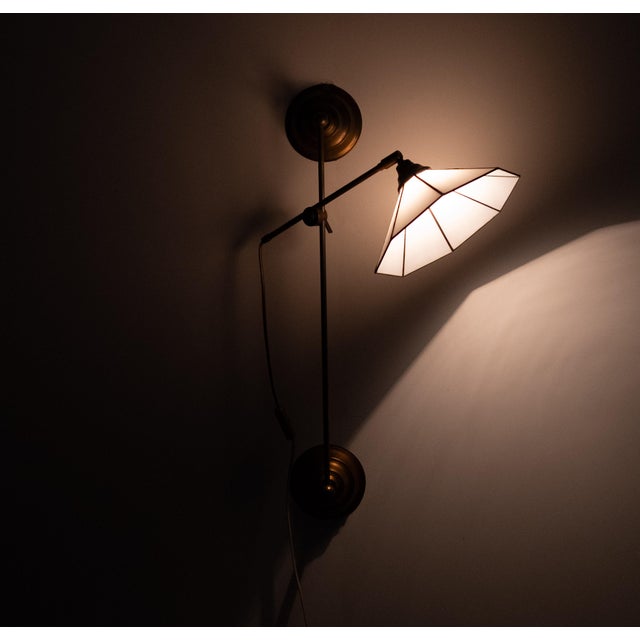 Glass Tiffany Adjustable Brass Wall Lamp, 1960s For Sale - Image 7 of 10