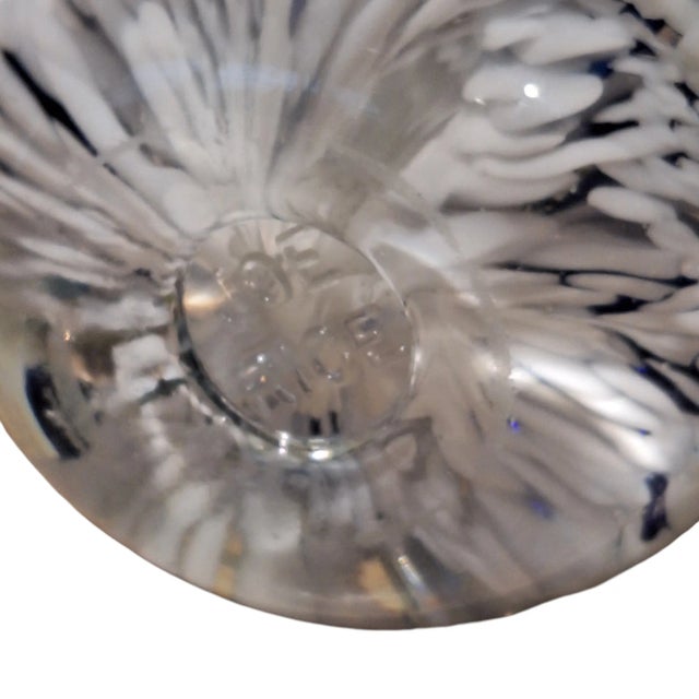 1990s Joe Rice Signed Art Glass Paperweight With Cobalt Blue Trumpet Lilies For Sale - Image 11 of 11