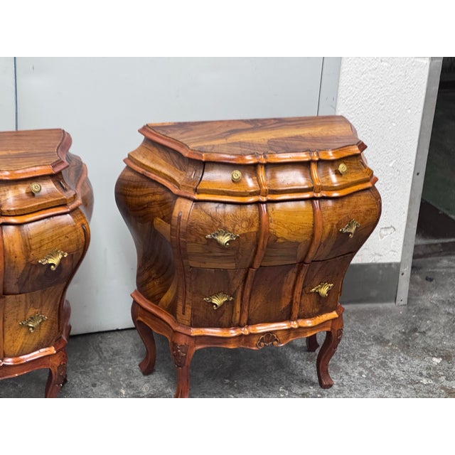 Rococo Mid 20th Century Rococo Italian Style Olive Wood Nightstands, Pair For Sale - Image 3 of 12