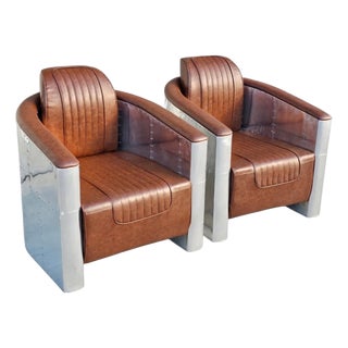Aviator Leather Lounge Chairs-a Pair For Sale