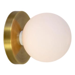 Globe Sconce Brass, Modern, 5 Inch Glass Globes, by Research.Lighting, Modern, Minimal For Sale