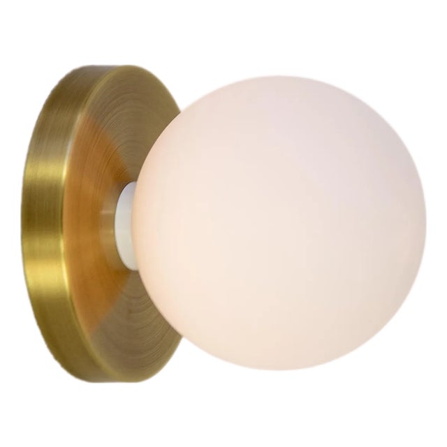 Globe Sconce Brass, Modern, 5 Inch Glass Globes, by Research.Lighting, Modern, Minimal For Sale