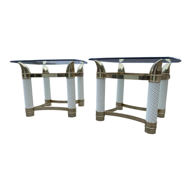 Mid-Century Modern Porcelain & Brass Faux Tusk End Tables Italy - A Pair For Sale - Image 3 of 13