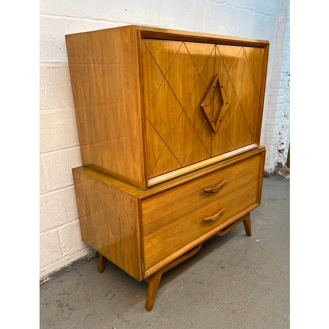 Unique Mid-Century Modern High-Boy Chest W/ Sculpted Handles For Sale In New York - Image 6 of 17