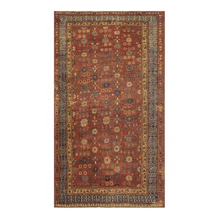 1930s Antique Red Ground Asian Design Chinese Khotan Handknotted Pile Wool Rug For Sale