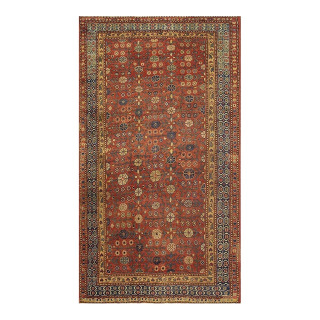 1930s Antique Red Ground Asian Design Chinese Khotan Handknotted Pile Wool Rug For Sale