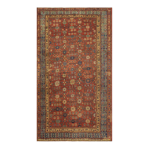 1930s Antique Red Ground Asian Design Chinese Khotan Handknotted Pile Wool Rug
