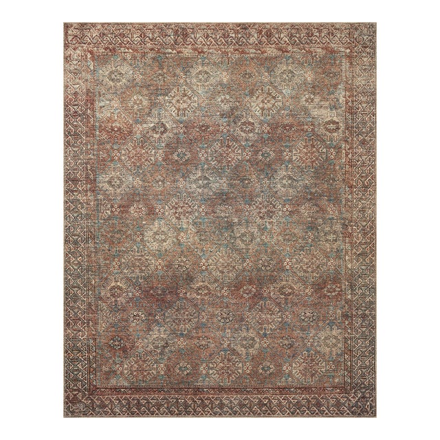 Amber Lewis x Loloi Billie Aqua / Rust 6'-0" x 9'-0" Area Rug For Sale