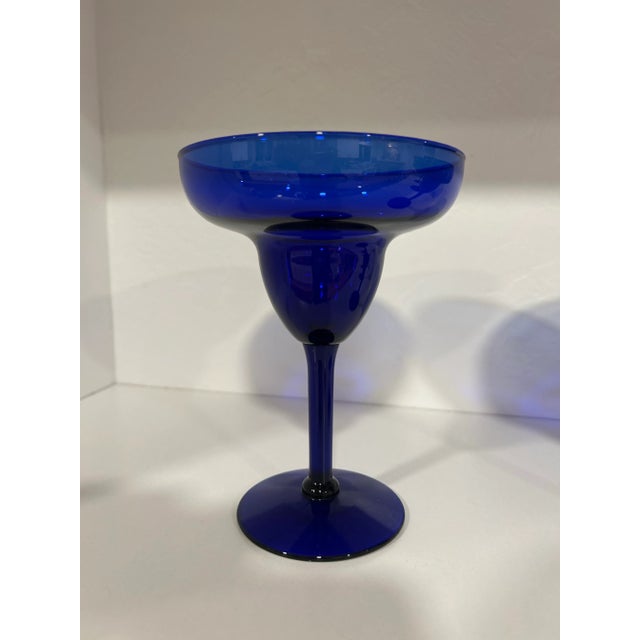 Contemporary Mid Century Modern Cobalt Blue Margarita Glasses- Set of 4 For Sale - Image 3 of 7