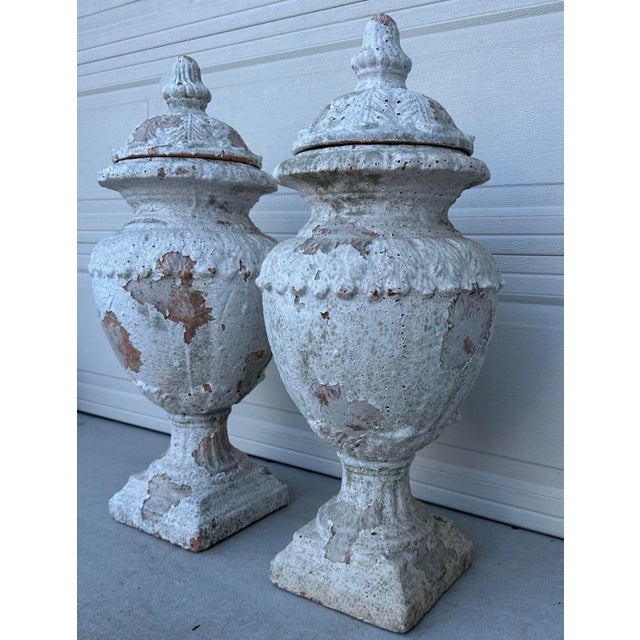 Pair of 19th Century French Terracotta White Urns For Sale - Image 4 of 12