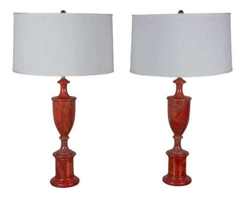Pair of Italian Red Alabaster Lamps