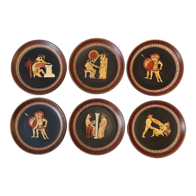 Vintage Set of 6 Terracotta Ancient Greek Replica Wall Plates For Sale