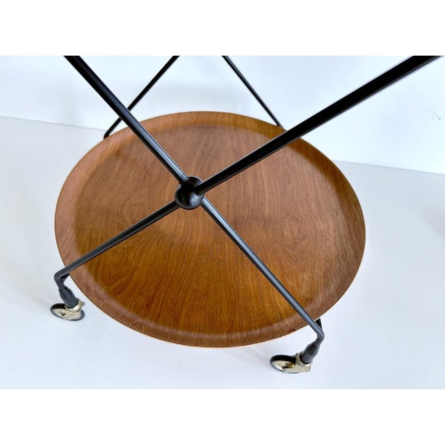 Vintage swedish scandinavian serving cart by jie gantofta featuring a double leveled foldable black steel structure with 2...