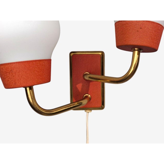 1940s Swedish Modern, Wall Sconce, Brass, Lacquered Metal, Glass40s For Sale - Image 10 of 10