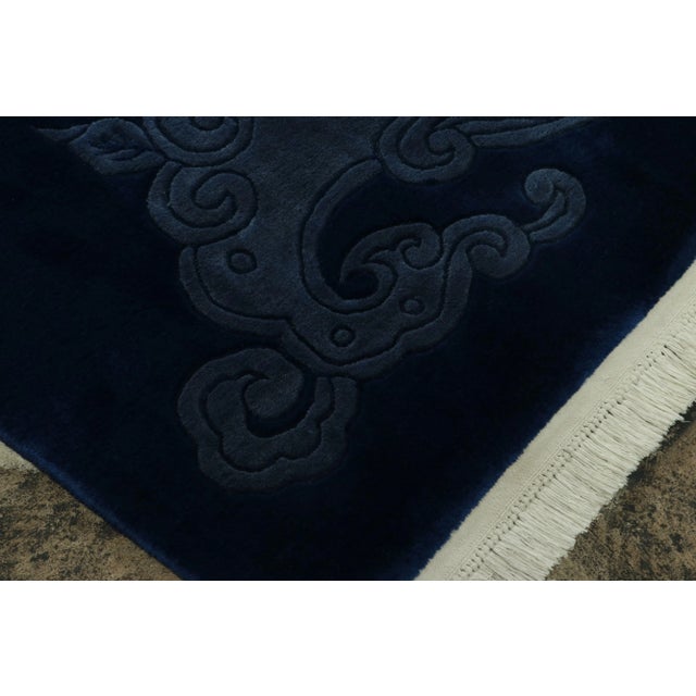 Art Deco Antique Chinese Art Deco Rug, Midnight Blue Field With Floral Sprays - Rug & Kilim For Sale - Image 3 of 7