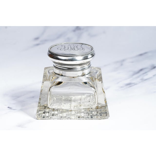 Stunning Large Ornate Antique Paperweight Sterling Silver Desk Inkwell For Sale - Image 9 of 15