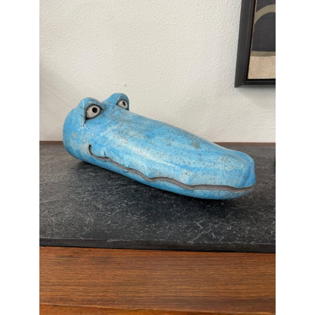 Whimsical Raku Pottery Crocodile Head For Sale - Image 11 of 16