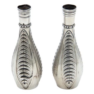 Small Silver Vases with Pearly Reliefs For Sale