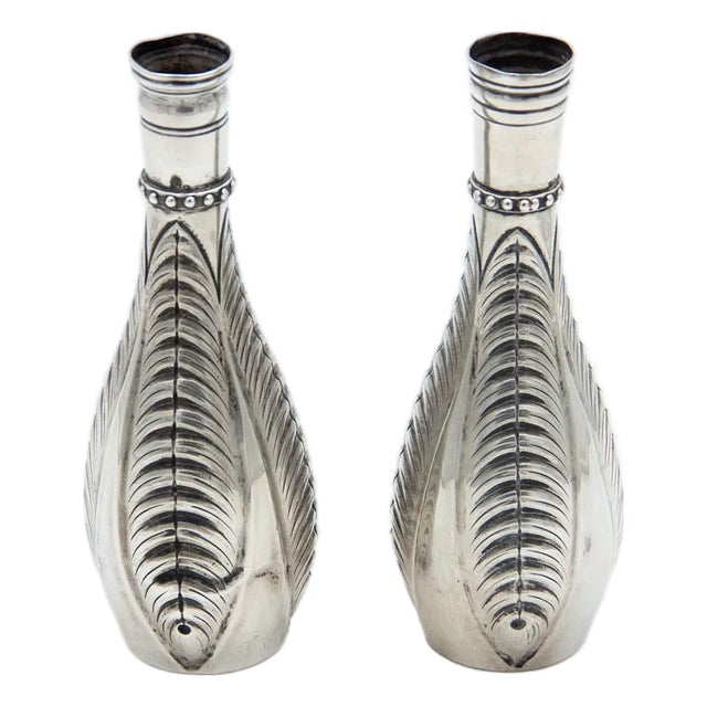 Small Silver Vases with Pearly Reliefs For Sale