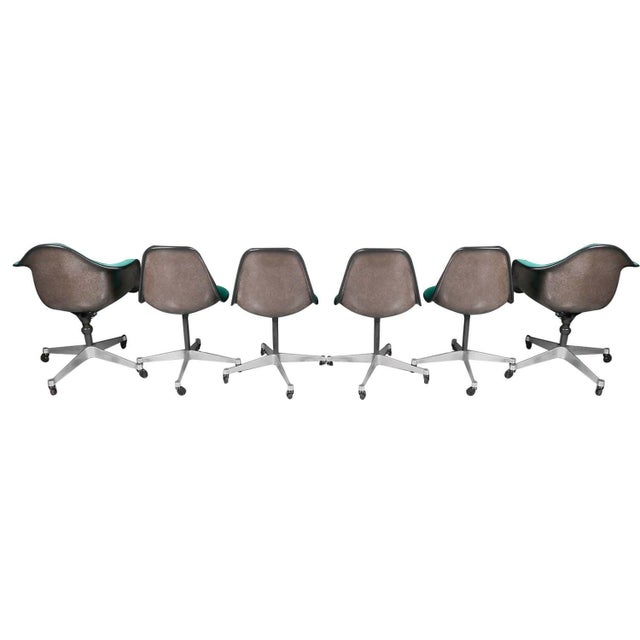 Mid-Century Modern Six Vintage Eames Herman Miller Swivel Shell Chairs on Casters 1970s For Sale - Image 3 of 12