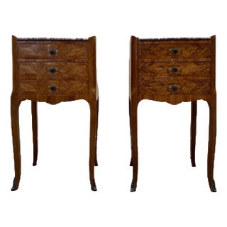 Transition Style Bedside Tables in Marquetry, Set of 2 For Sale