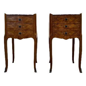 Transition Style Bedside Tables in Marquetry, Set of 2 For Sale
