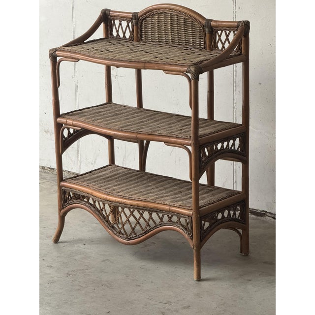 Wood Vintage Wicker Etagere, 1970s For Sale - Image 7 of 7