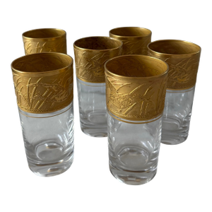 Vintage Cambridge Tumblers With Etch Gold Bird Design - Set of 6