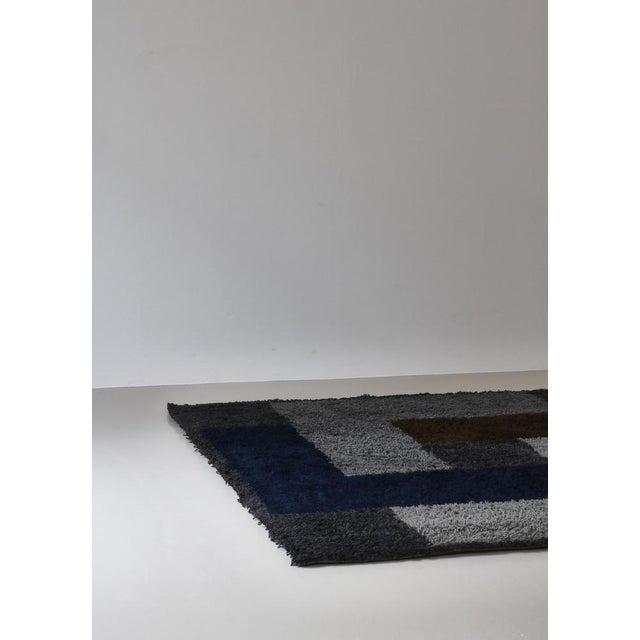 Blue Scandinavian Modern Handmade Rug bz Unika-Væv & Ross Littell, Denmark, 1960s For Sale - Image 8 of 12