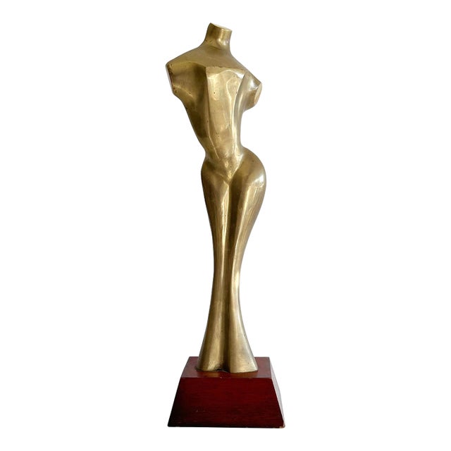 Mid 20th Century Emiel De Block Style Brass Nude Sculpture For Sale