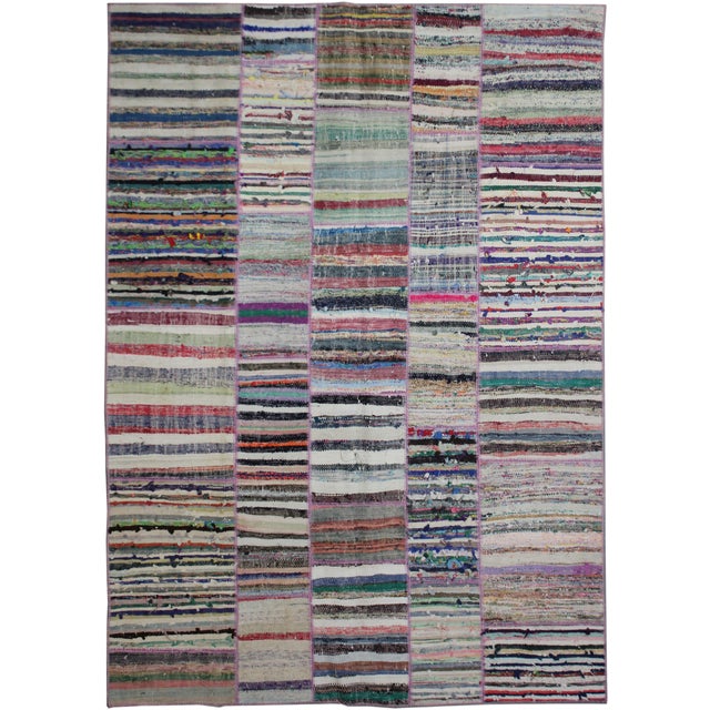 Hand Knotted Patchwork Rug by Aara Rugs Inc. - 9'3" X 6'4" For Sale