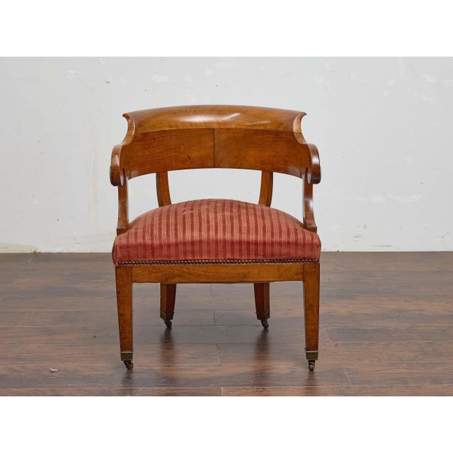 Wood Biedermeier Walnut Tub Chair With Curved Crest Rail, 19th Century For Sale - Image 7 of 9
