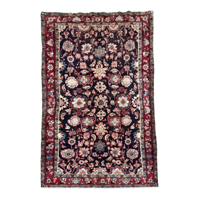 Antique Hamedan Hand-Knotted Rug 4'9" X 8'9" For Sale