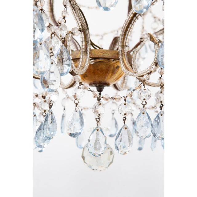 Italian Waterfall Chandelier in Gold-Plated Metal with Blue Crystals, 1960s For Sale - Image 3 of 14