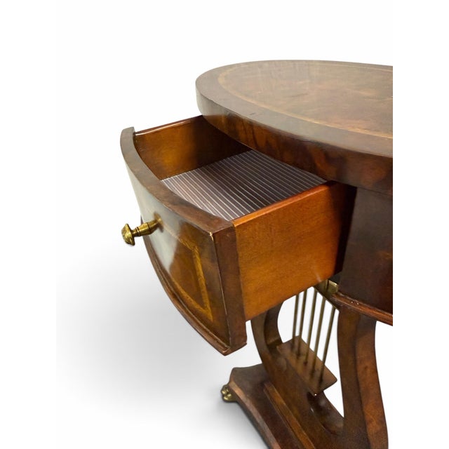 Wood Vintage Maitland-Smith Burl Walnut Lyre Accent Table For Sale - Image 7 of 9