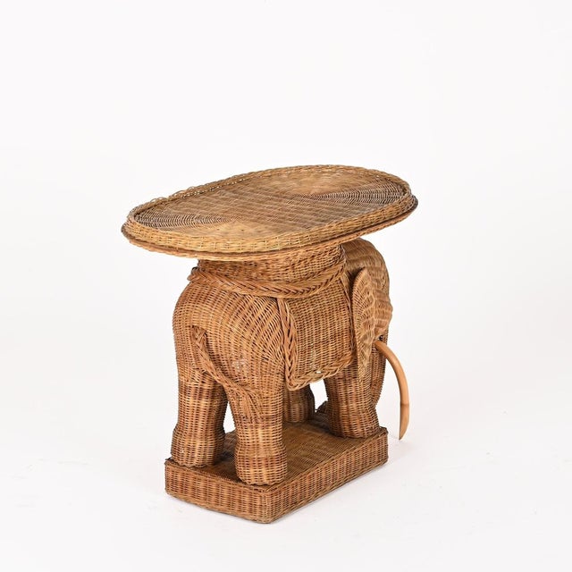 Large Rattan and Wicker Elephant Side Table from Vivai Del Sud, Italy, 1970s For Sale - Image 6 of 16