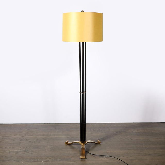 Art Deco Scroll Form Base Machine Age Cylindrical Vitrolite & Bronze Floor Lamp For Sale - Image 10 of 18