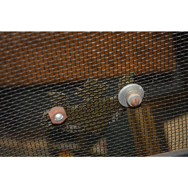 Black Vintage Black Metal Mesh & Iron Curved Front Fireplace Screen W/Brass Handles For Sale - Image 8 of 17