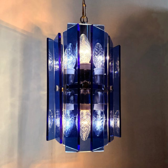 Blue Glass Hanging Lamp from Veca, Italy, 1970s For Sale - Image 14 of 18