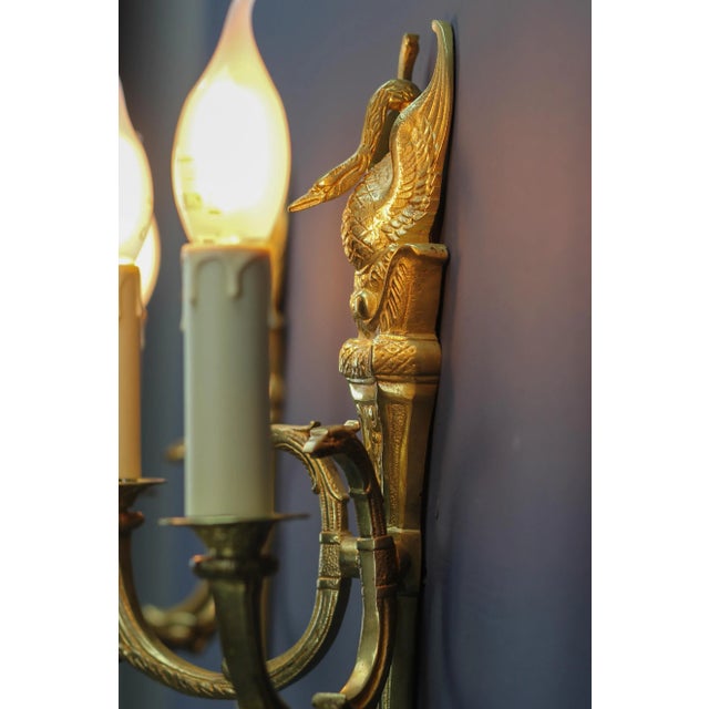 French Empire Style Gilt Bronze 2-Light Sconces, Early 20th Century, Set of 2 For Sale - Image 6 of 18