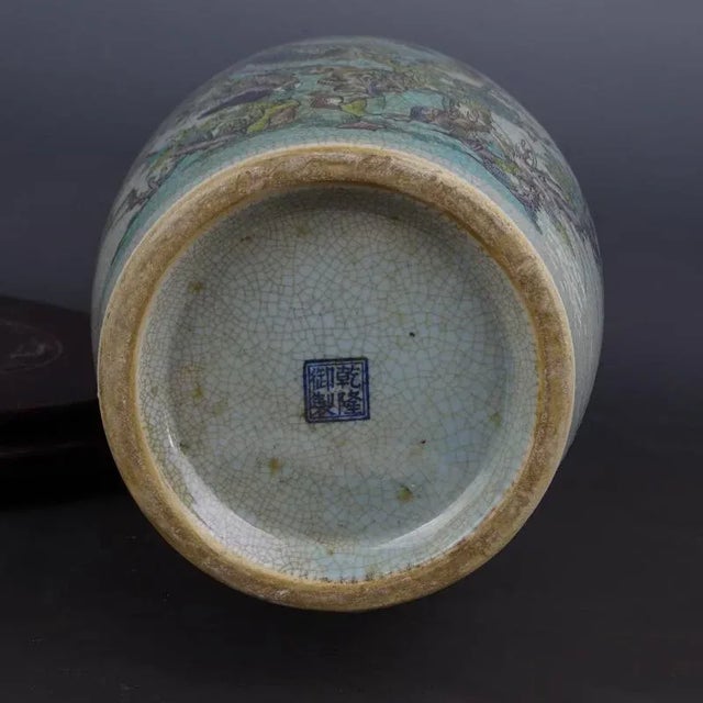 Chinese Vintage Porcelain Vase Qing Dynasty Qianlong Marked Crackle Glaze Famille Verte Porcelain Vase Hand Painted Flowers and Birds Pattern For Sale In Seattle - Image 6 of 8